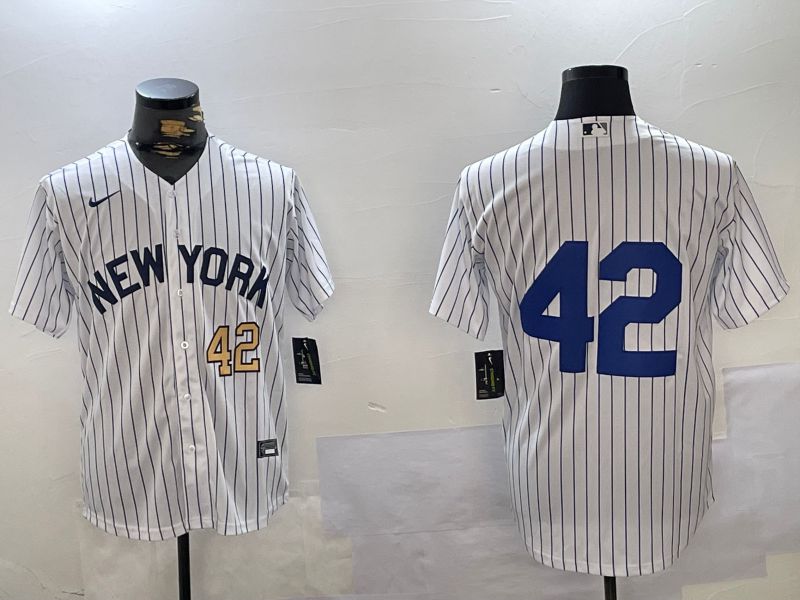 Men New York Yankees #42 No Name White Stripe Fashion Nike 2024 MLB Jersey style 2